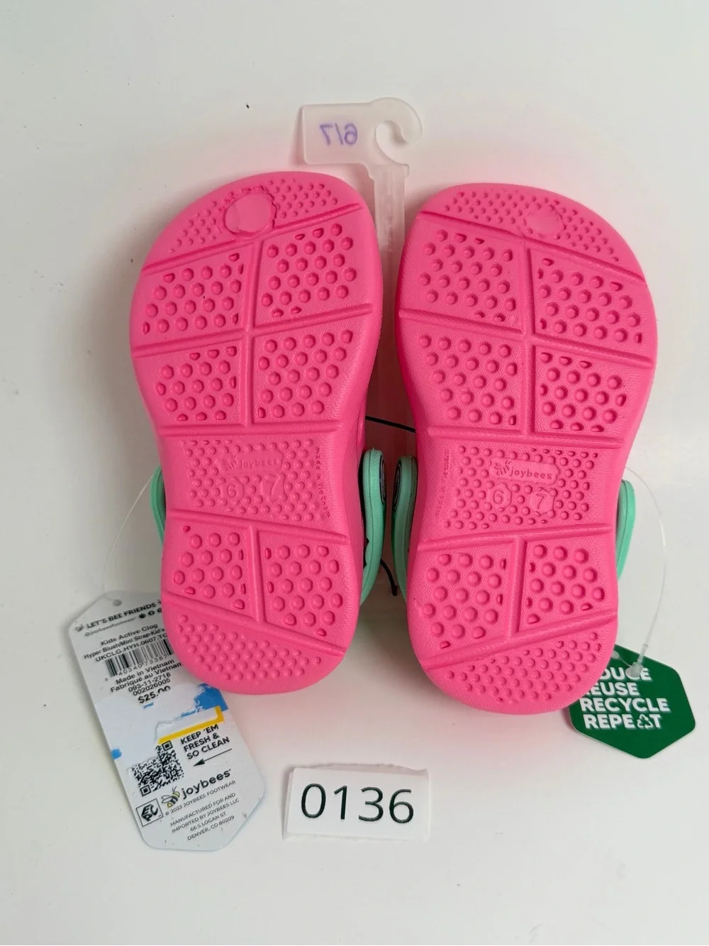 Joybees Kids Poppinz Slip-On Clog Sandals - Pink with Mint Strap